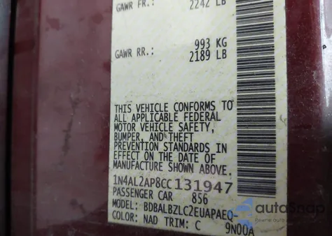 2012 Nissan Altima 2.5 S z USA, uszkodzony, nr VIN 1N4AL2AP8CC131947